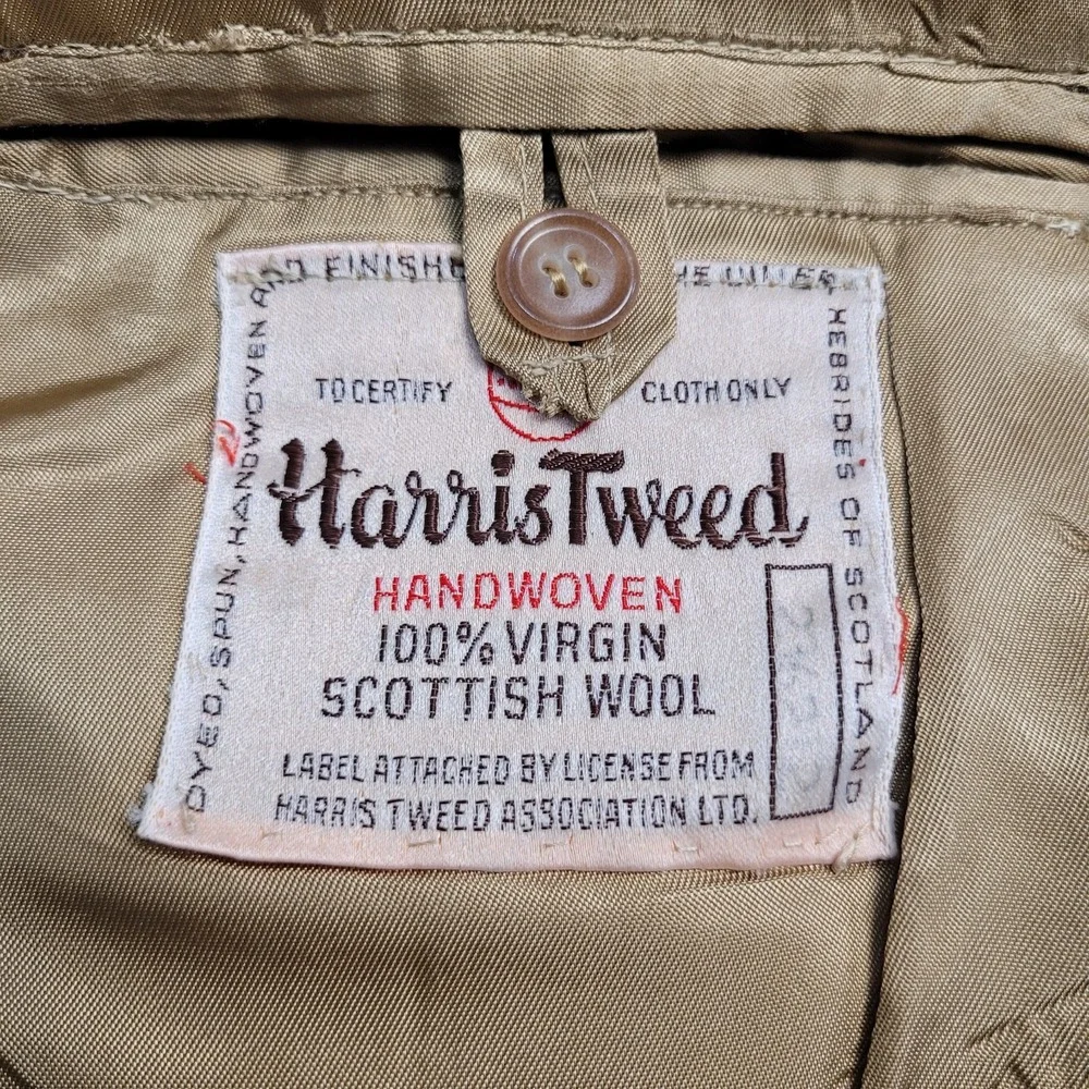 🐑Vintage 1970s Harris Tweed Blazer Men 44R Brown Houndstooth 100% Scottish Wool
